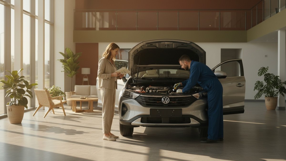 Voiture hybride d'occasion inspectée par un acheteur et un mécanicien